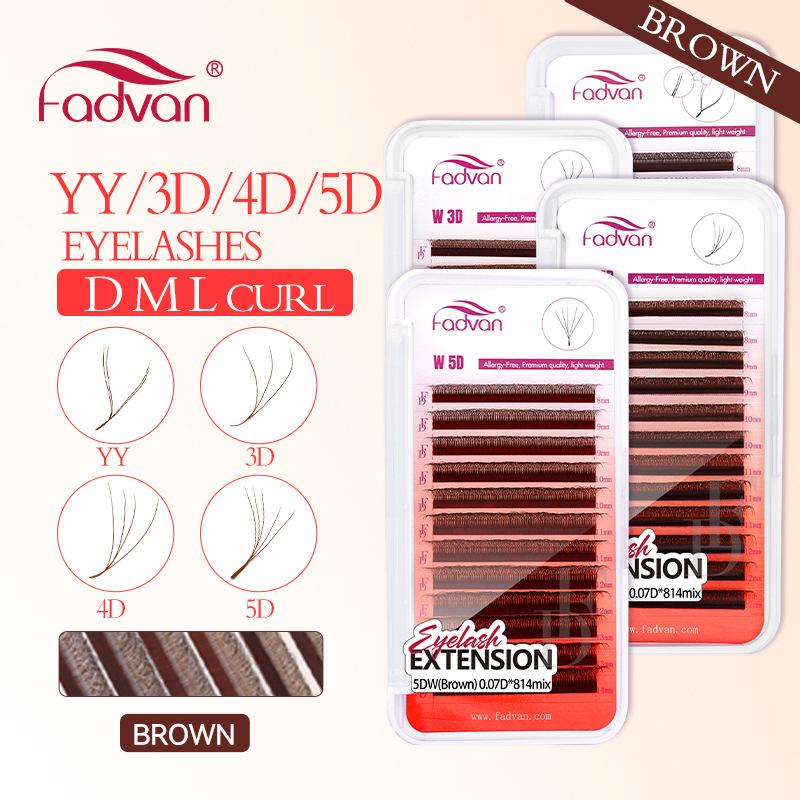 Eyelash Extension For Asian Eyes - FADVAN Kahverengi 4D/3D/5D kirpikler W Şekli